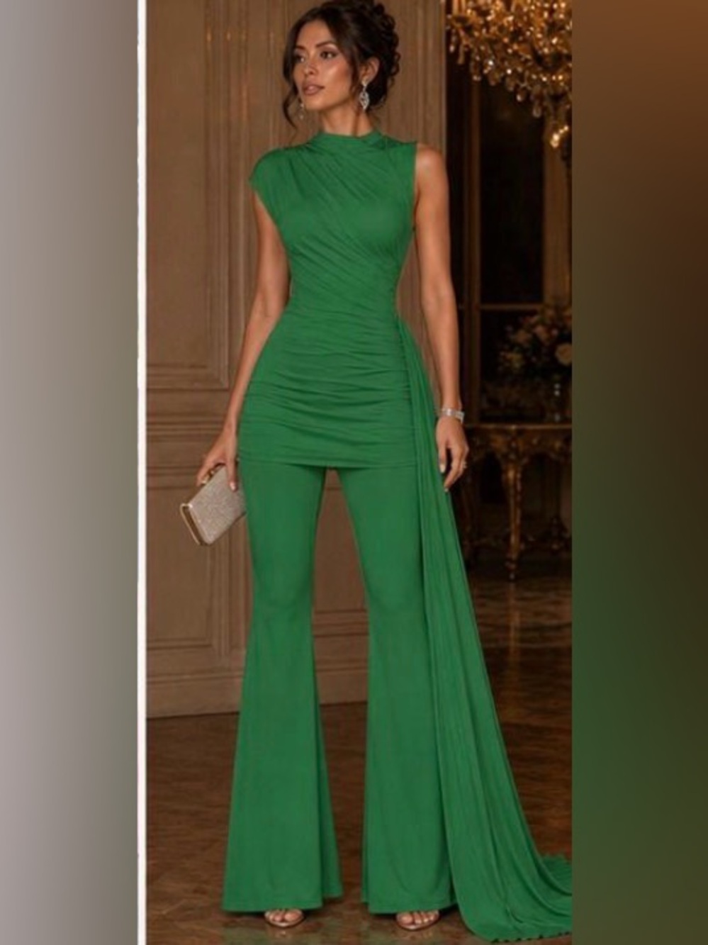 2PCs One-Shoulder Ruched Pant Set